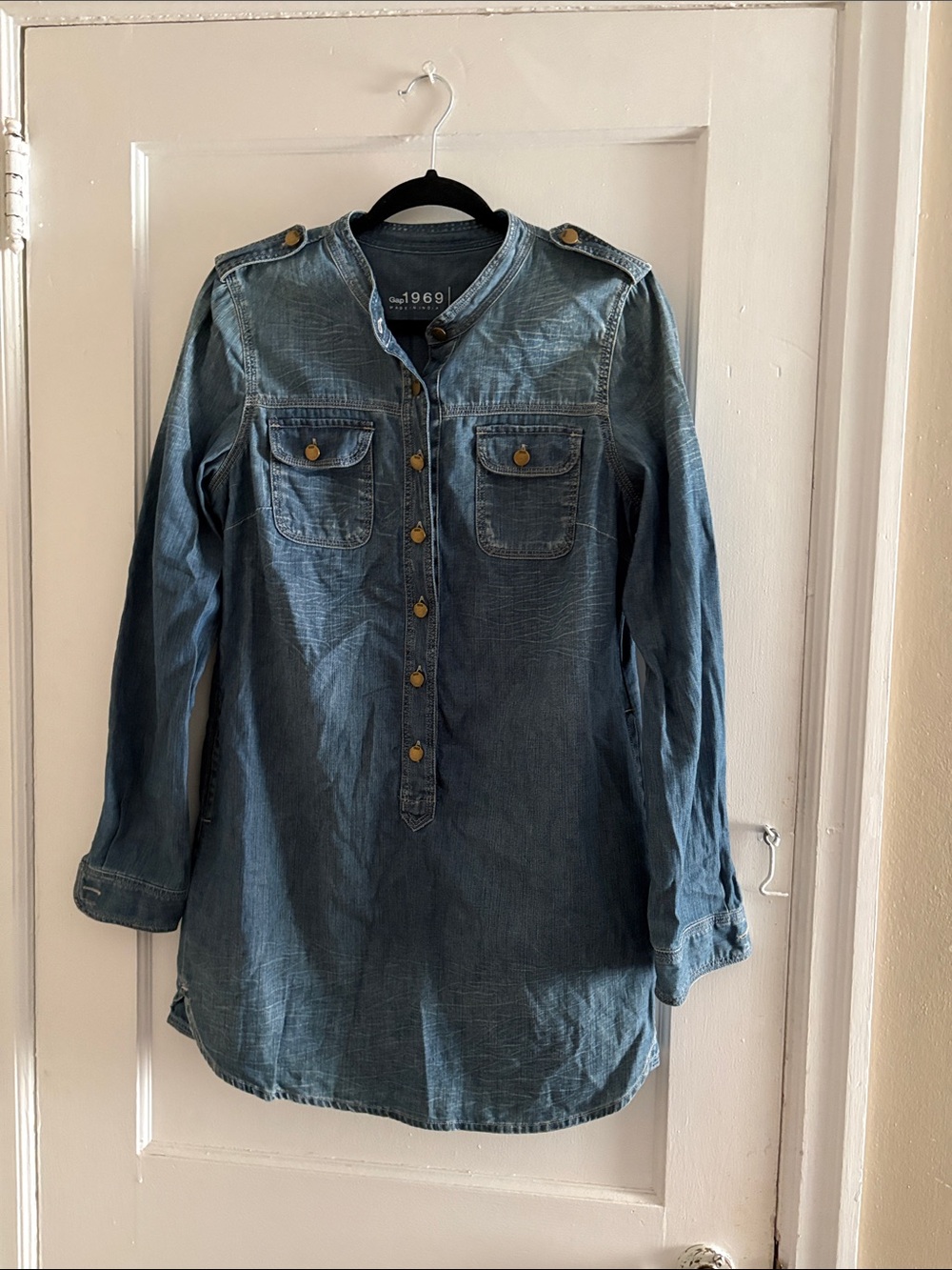 GAP Blue Button-Front Denim Tunic with Epaulets